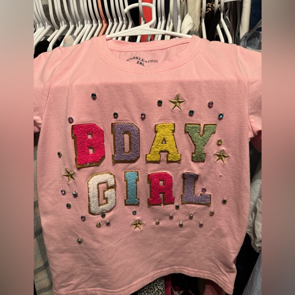 Pink BDAY GIRL T-Shirt with Colorful Letters